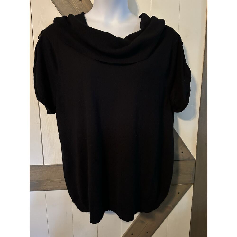 Lane Bryant Black Cowl Neck Short Sleeve Sweater Merino Wool Tab Sleeve 26/28